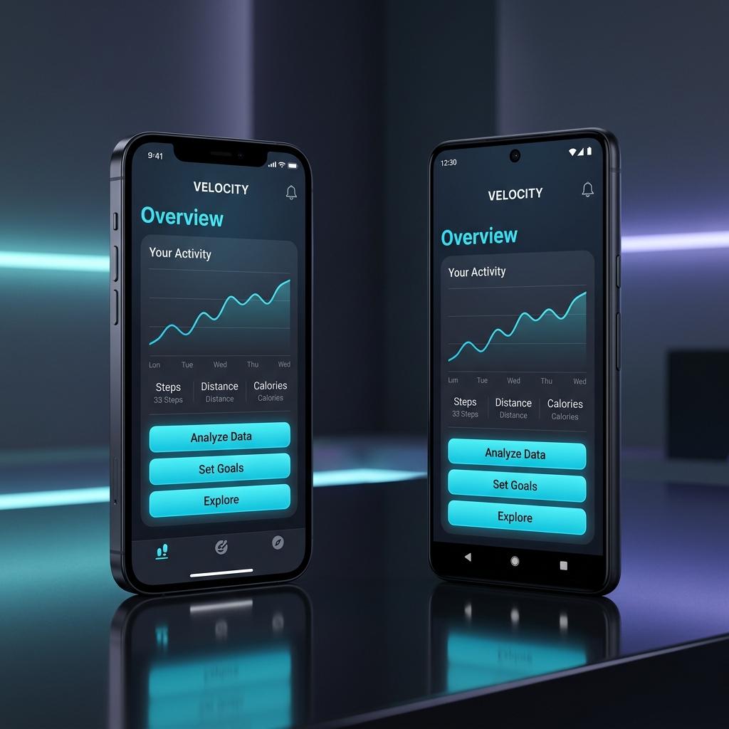 iOS and Android mobile apps displayed on smartphones